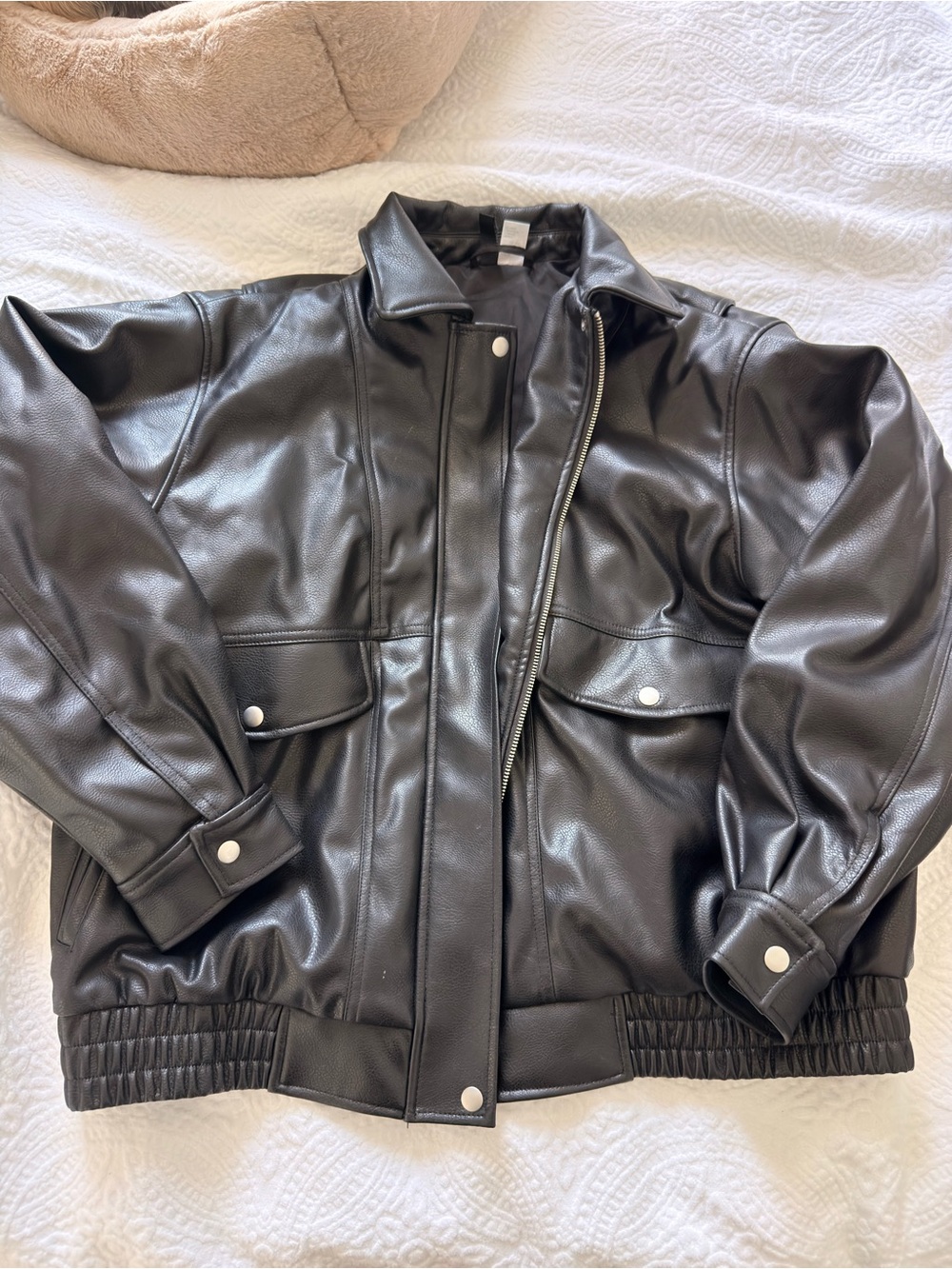 H&M Black Faux Leather Women's Bomber Jacket